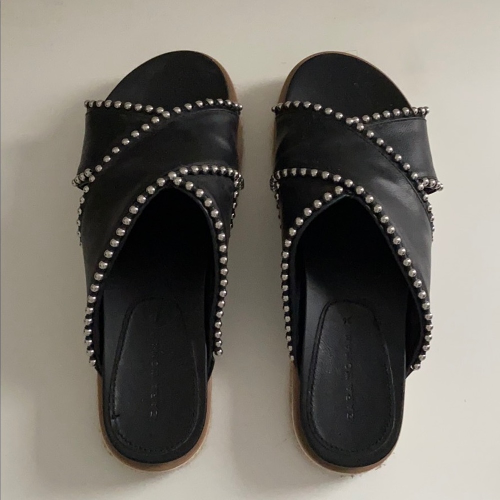 black slip on platform sandals with silver studs